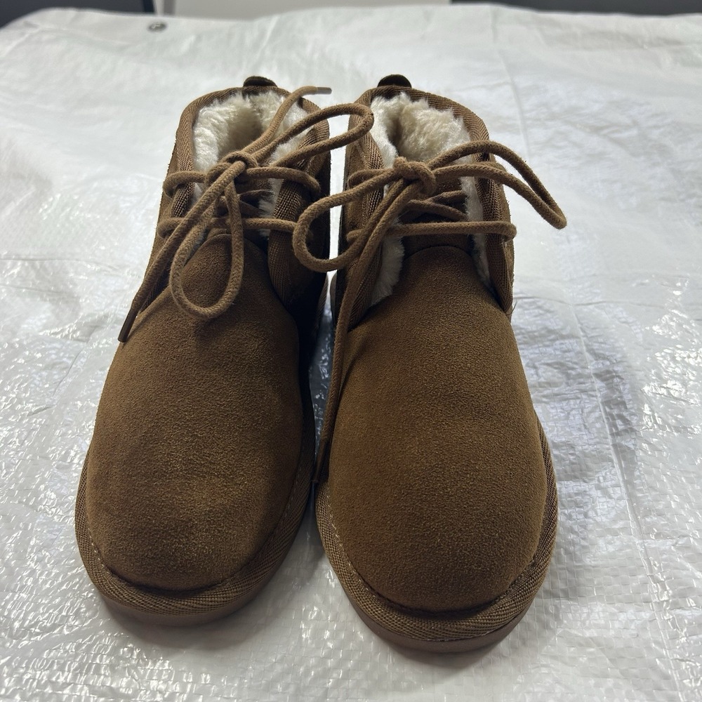 Minnetonka Kids Size 3 Tan Suede Cozy Faux Fur Ankle Booties
